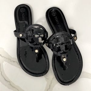Tory Burch black patent leather Miller sandals